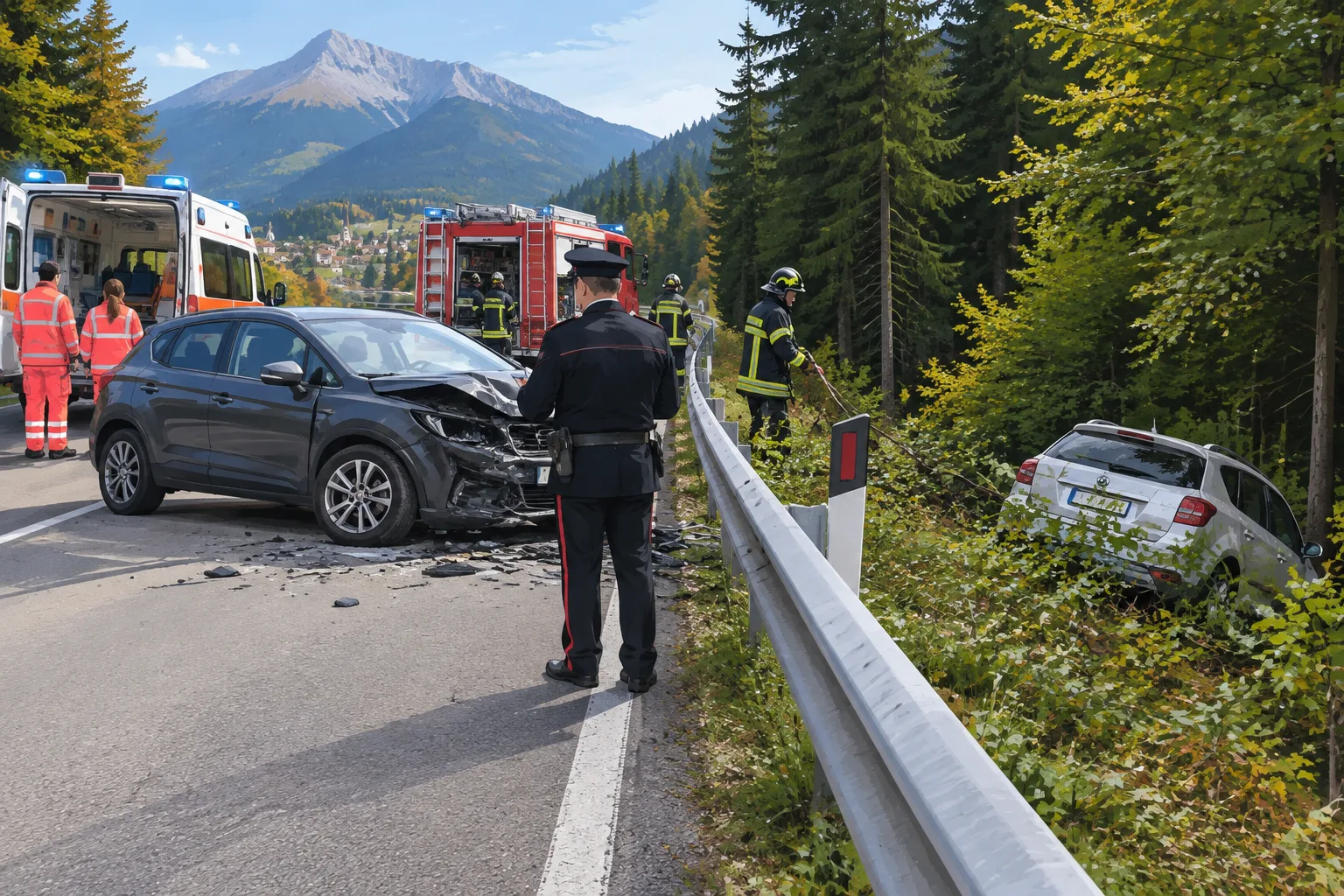 Scontro a Ponte di Legno: auto esce di strada e finisce nel bosco, cinque coinvolti