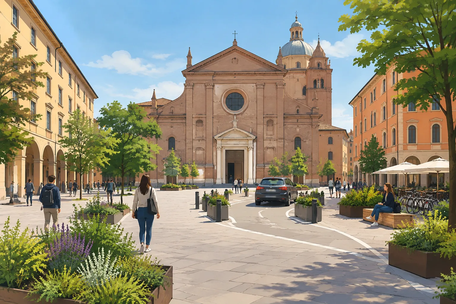 Piazza Rossini verso la riapertura: chiesa restaurata e nuovo assetto a prevalenza pedonale
