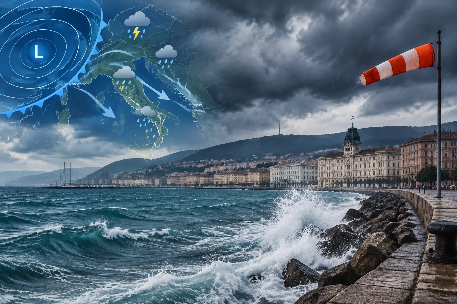 Fronte atlantico: Osmer prevede Scirocco sostenuto, piogge e possibili mareggiate sull’Adriatico